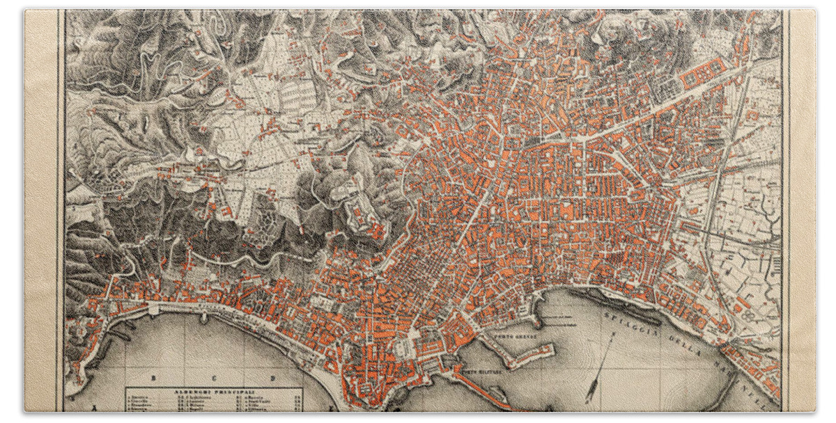 Map Of Naples Bath Towel featuring the photograph Map Of Naples 1860 by Andrew Fare