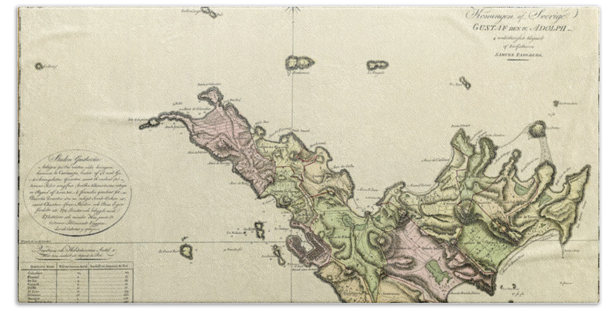 Saint Barts Hand Towel featuring the photograph Map Of Saint Barts 1801 by Andrew Fare
