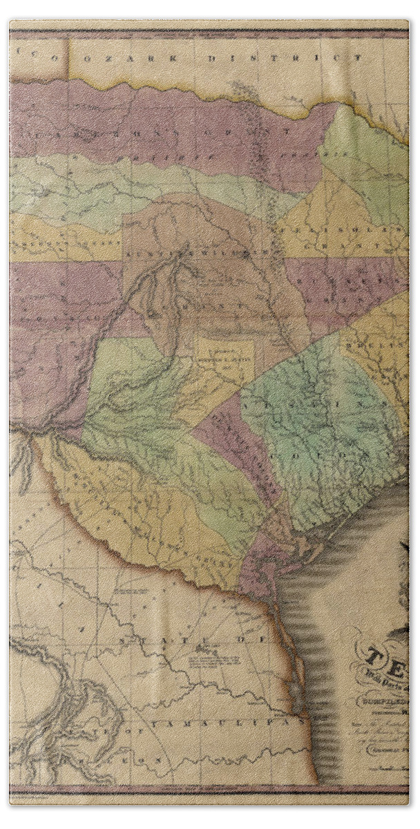 Texas Bath Towel featuring the digital art Map of Texas with Parts of Adjoining States by Stephen F. Austin, 1837 by Texas Map Store