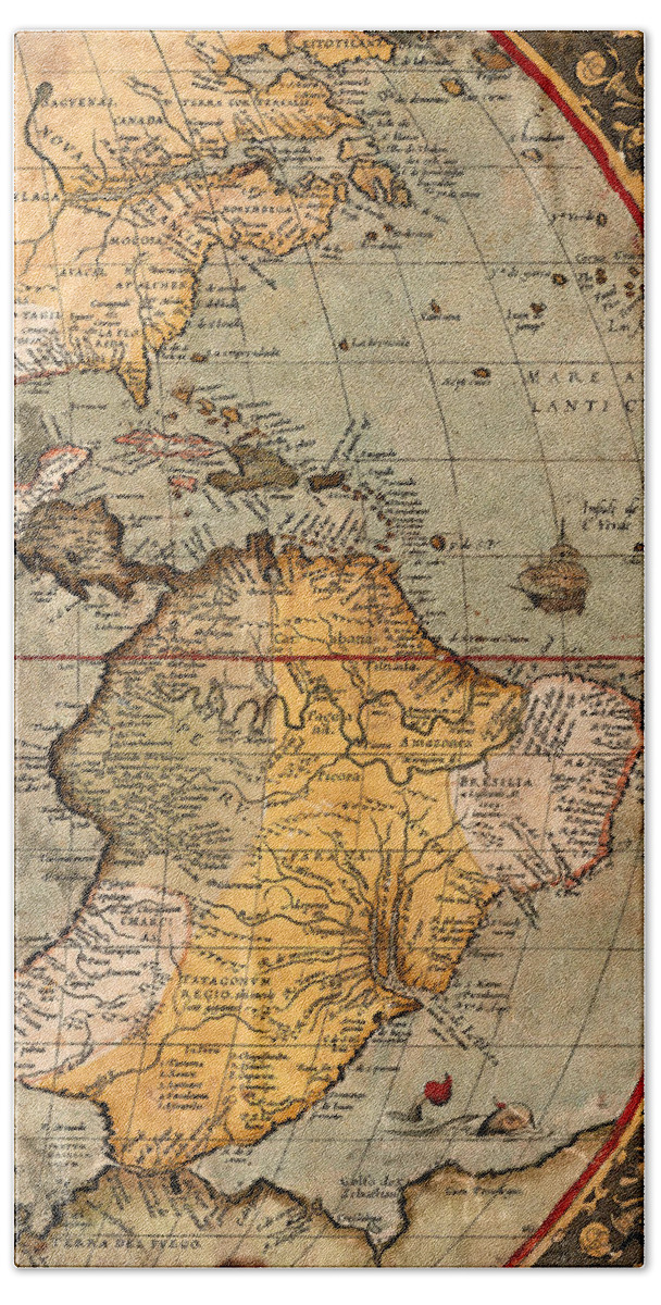 Map Of The Americas Bath Towel featuring the photograph Map Of The Americas 1570 by Andrew Fare