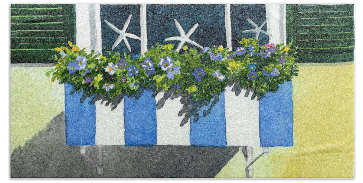 Planter Box Hand Towel featuring the painting Marblehead Planter Box by Anne Marie Brown