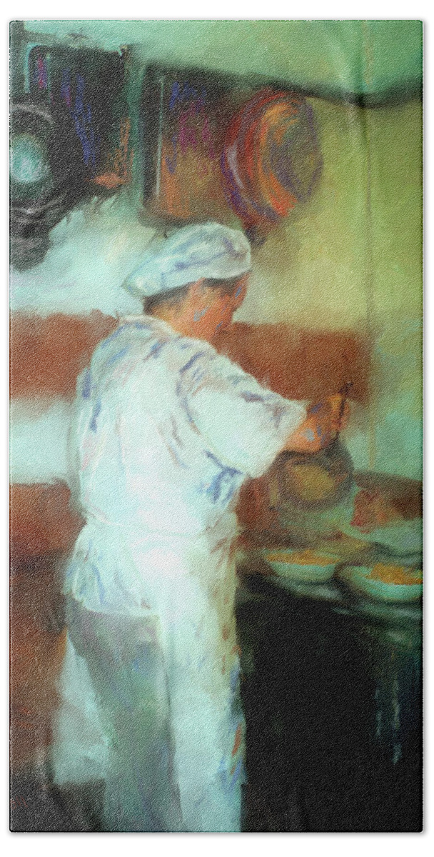 Restaurant Bath Towel featuring the painting Marcello's Wife by Colleen Taylor