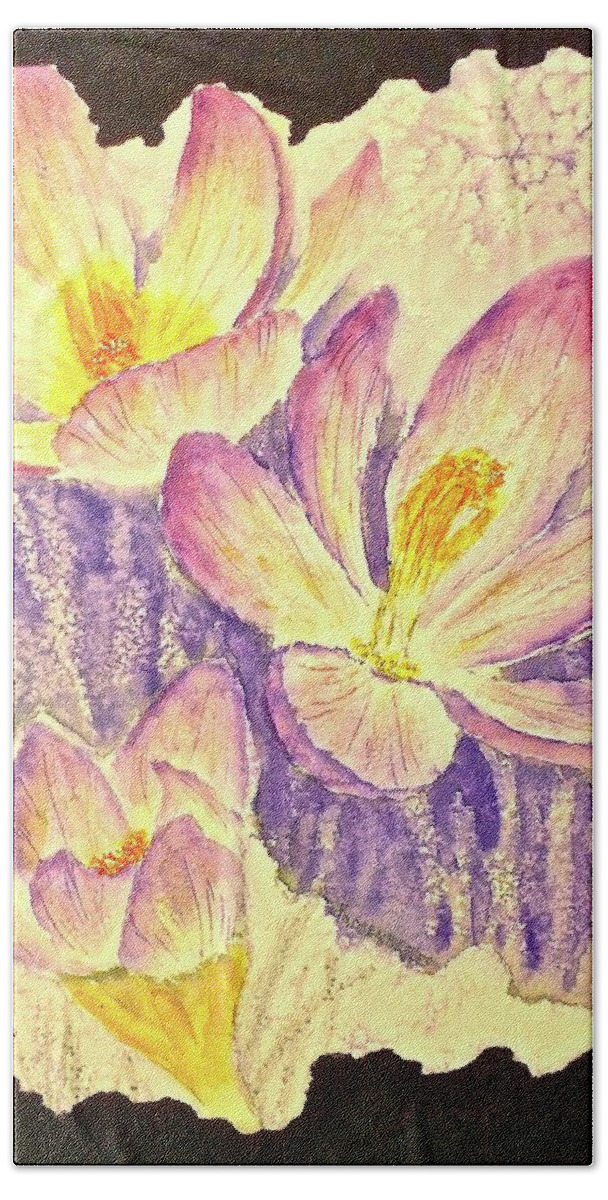 Watercolor Hand Towel featuring the painting March Crocus by Carolyn Rosenberger