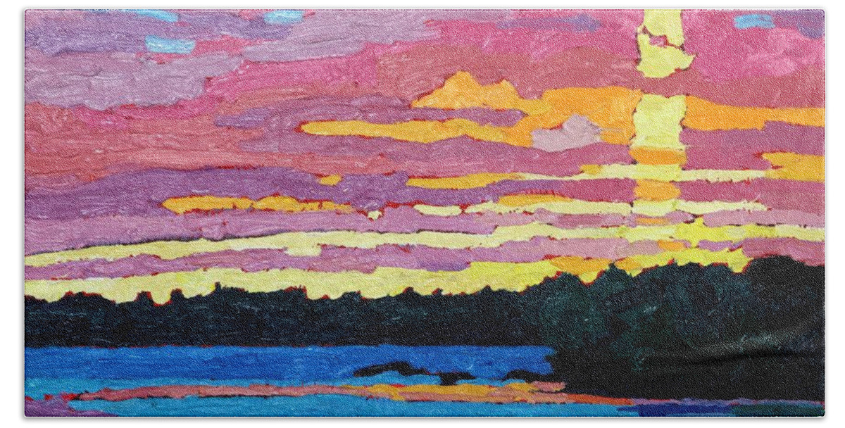 2072 Bath Towel featuring the painting March Sunset Ice on Fire by Phil Chadwick