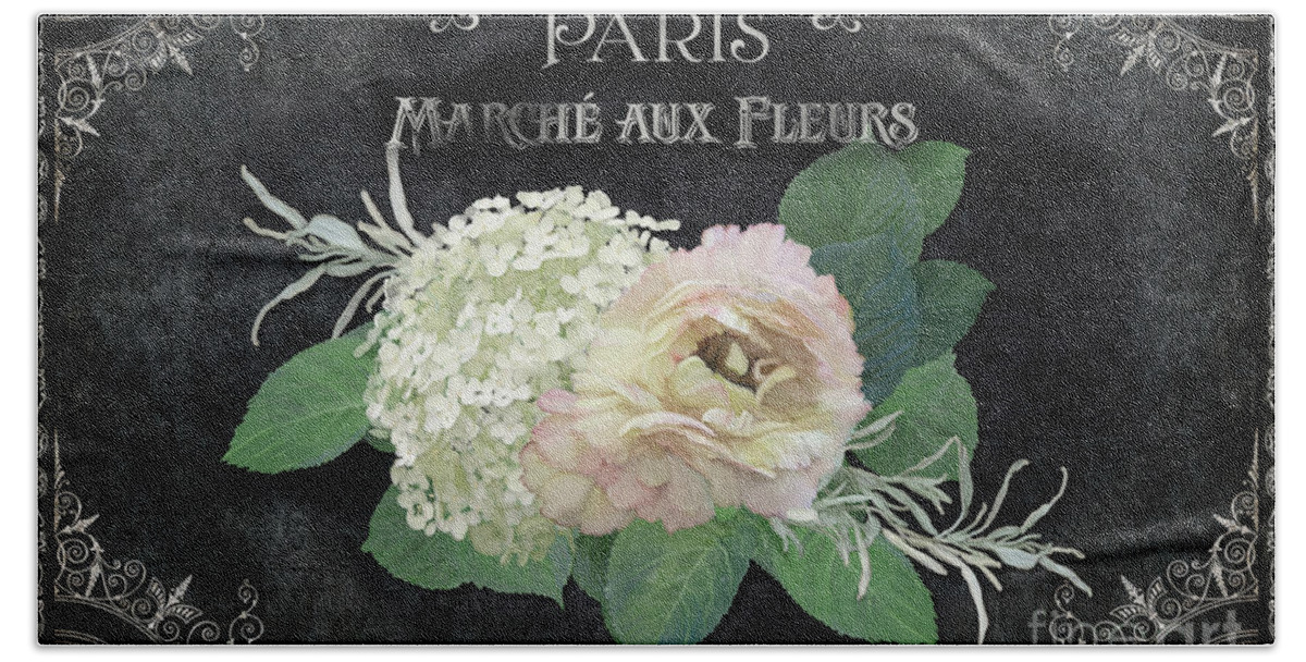 Vintage Hand Towel featuring the painting Marche aux Fleurs 4 Vintage Style Typography Art by Audrey Jeanne Roberts
