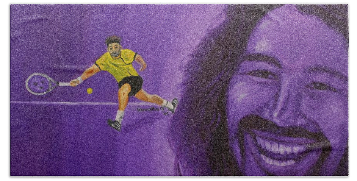 Marcos Bath Towel featuring the painting Marcos Baghdatis by Quwatha Valentine