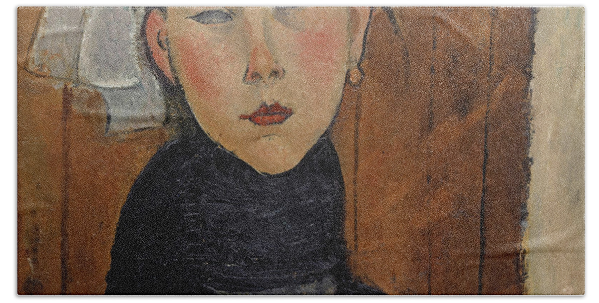 Amedeo Modigliani Bath Towel featuring the painting Marie, Daughter of the People, 1918 by Amedeo Modigliani