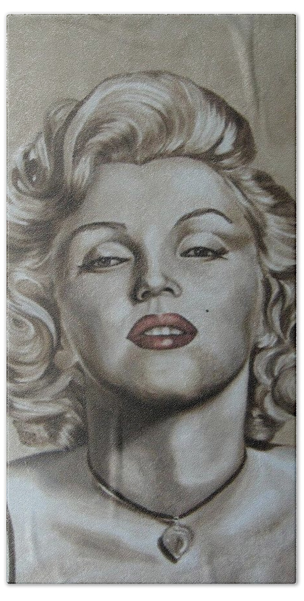 Oil Bath Towel featuring the painting Marilyn Monroe by Jindra Noewi