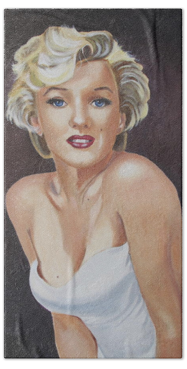 Portraits Hand Towel featuring the painting Marilyn Monroe by Kathie Camara