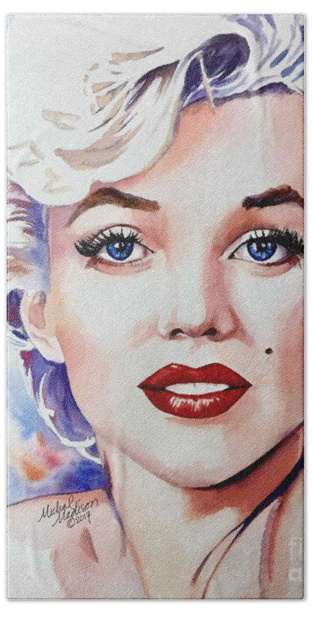 Marilyn Monroe Hand Towel featuring the painting Marilyn Monroe by Michal Madison