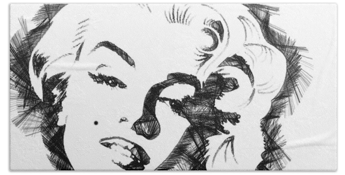 Marilyn Monroe Bath Towel featuring the digital art Marilyn Monroe Sketch in Black and White by Rafael Salazar