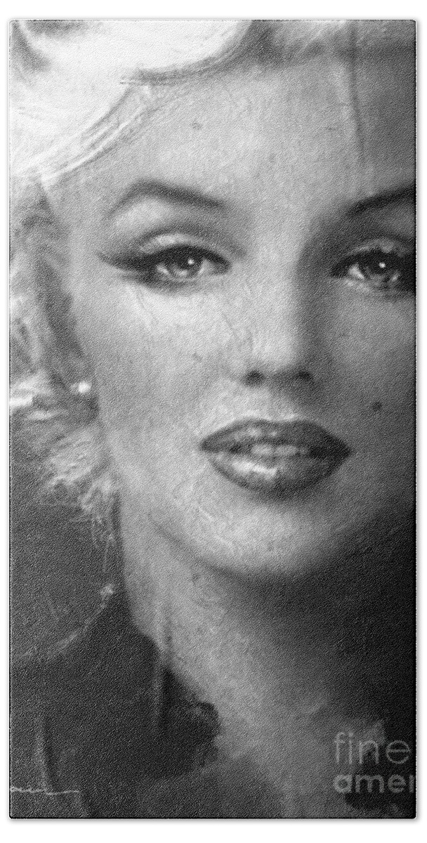 Angie Braun Hand Towel featuring the painting Marilyn Soft bw by Angie Braun
