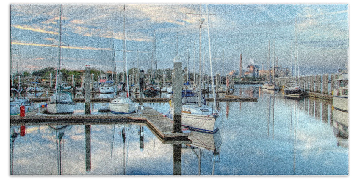 Fernandina Hand Towel featuring the photograph Marina Sunrise by Farol Tomson