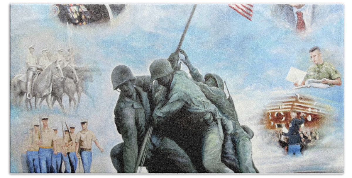 Marine Corps Art Bath Towel featuring the painting Marine Corps Art Academy Commemoration Oil Painting by Todd Krasovetz by Todd Krasovetz