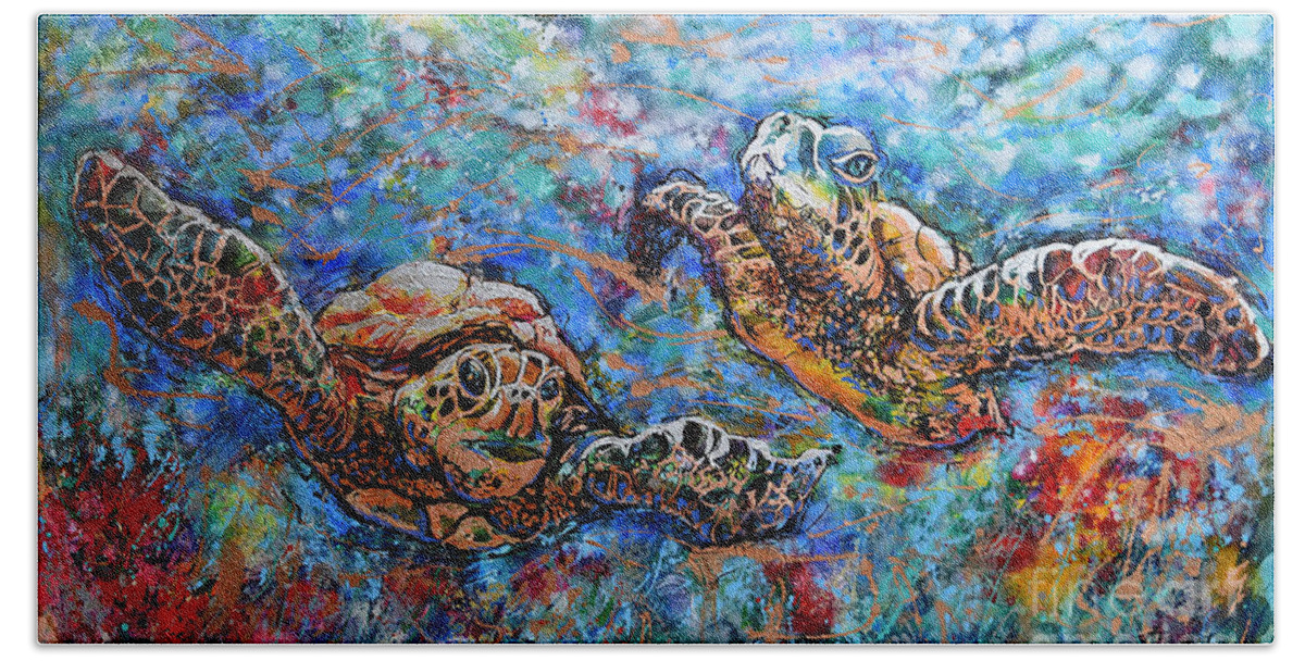 Marin Animals Bath Towel featuring the painting Marine Turtles by Jyotika Shroff