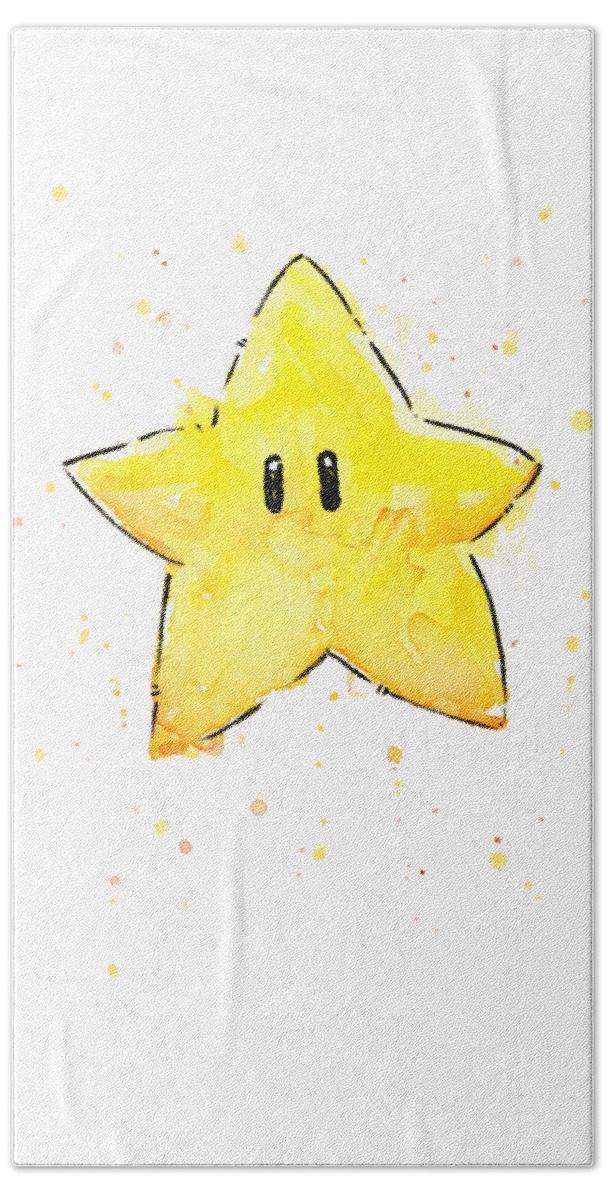 Star Hand Towel featuring the painting Mario Invincibility Star Watercolor by Olga Shvartsur