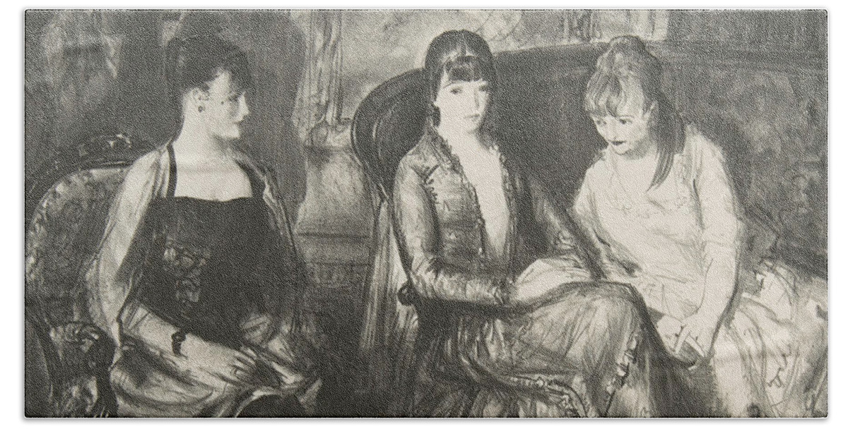 19th Century Art Bath Towel featuring the relief Marjorie, Emma and Elsie by George Bellows