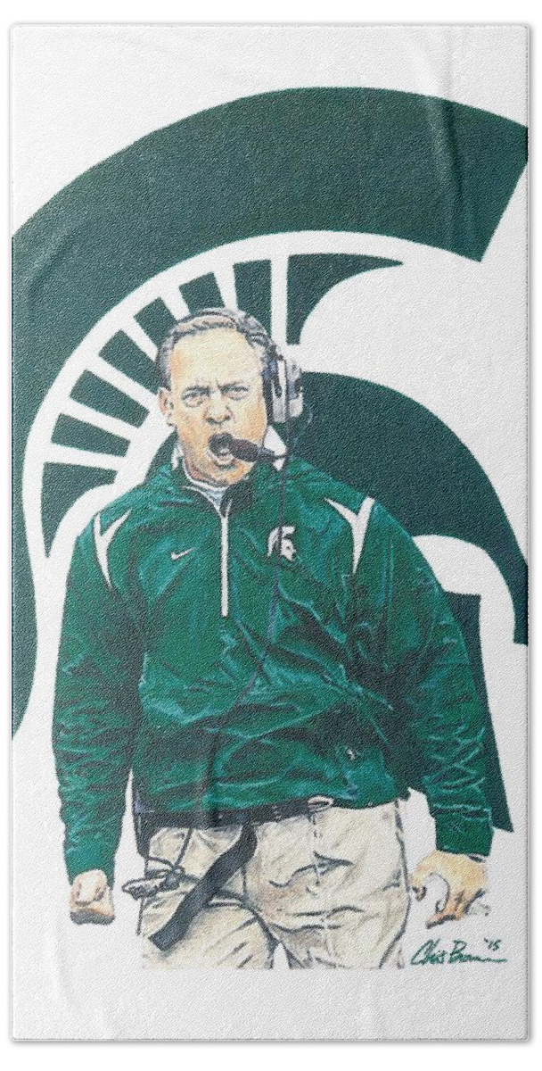 Michigan State Spartans Hand Towel featuring the drawing Mark Dantonio by Chris Brown