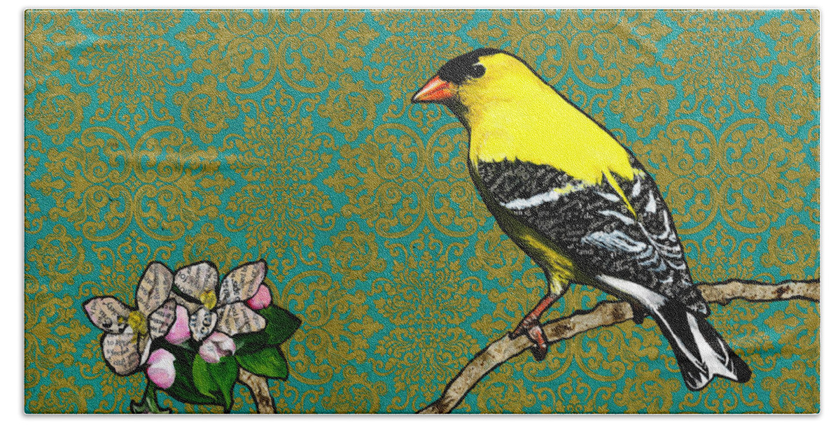 Goldfinch Bath Towel featuring the mixed media Mark by Jacqueline Bevan