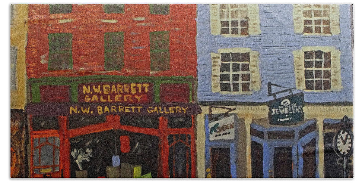 Shopfronts #portsmouthnh Bath Towel featuring the painting Market Street Duo by Francois Lamothe