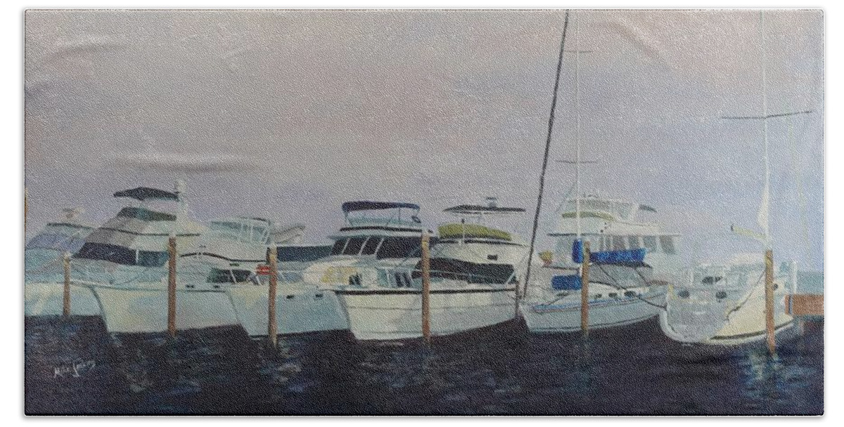 Boat Bath Towel featuring the painting Marriott Marina at Stuart, FL by Mike Jenkins