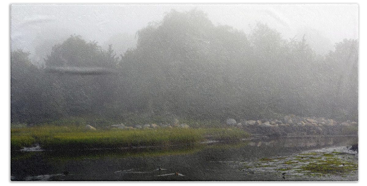 Marsh Bath Towel featuring the digital art Marsh Reflecting in Fog by Dianne Morgado