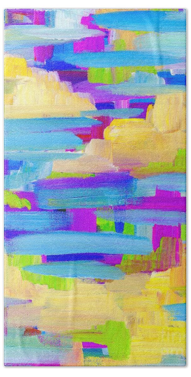 Marsh Abstract Sunset Coastal Nautical Colorful Boat Series Ocean White Blue Yellow Pink Bath Towel featuring the painting Marsh Sunset by Anne Seay