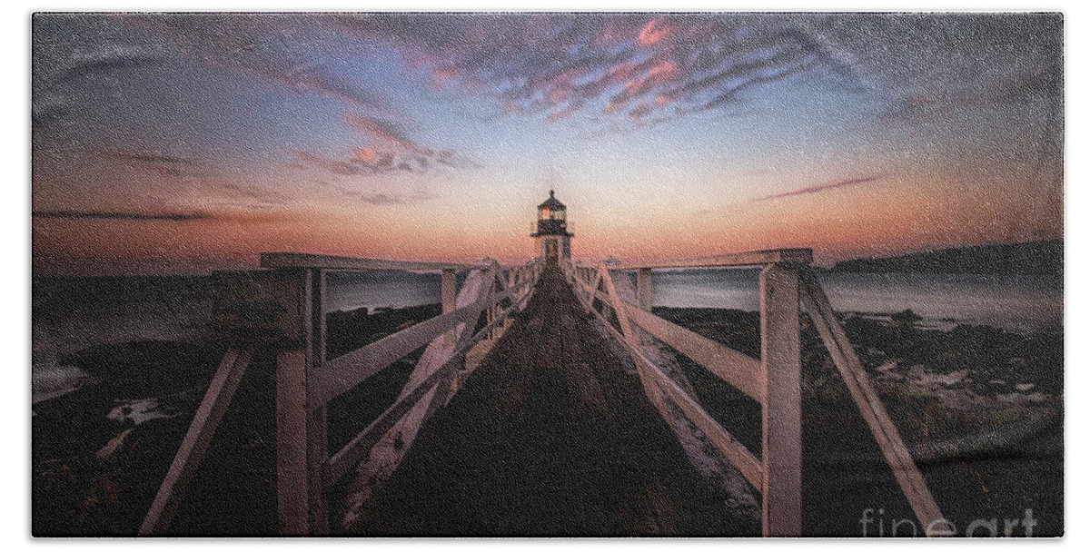 Rocks Hand Towel featuring the photograph Marshal Point Lighthouse by Linda D Lester