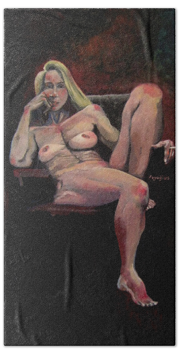 Nude Hand Towel featuring the painting Martine by Ray Agius