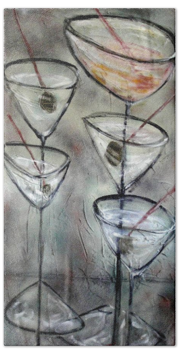  Still Life Bath Towel featuring the painting Martini Time by Chuck Gebhardt
