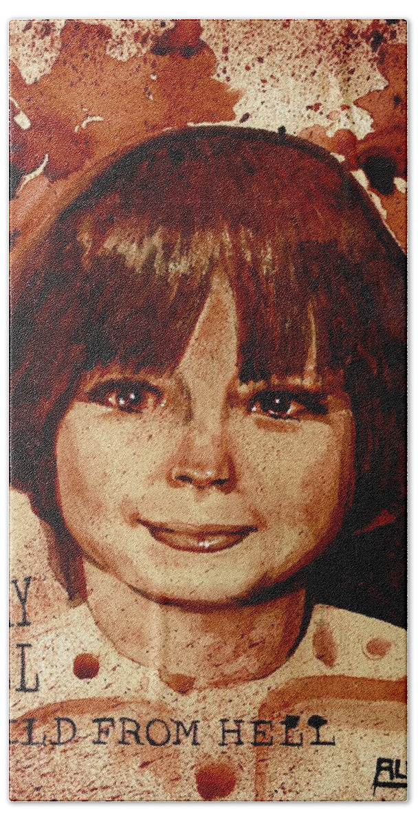Mary Bell Bath Towel featuring the painting MARY BELL dry blood by Ryan Almighty