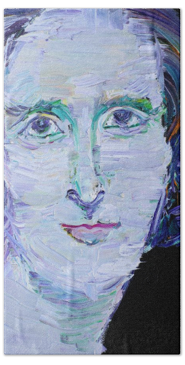 Shelley Hand Towel featuring the painting MARY SHELLEY - oil portrait by Fabrizio Cassetta