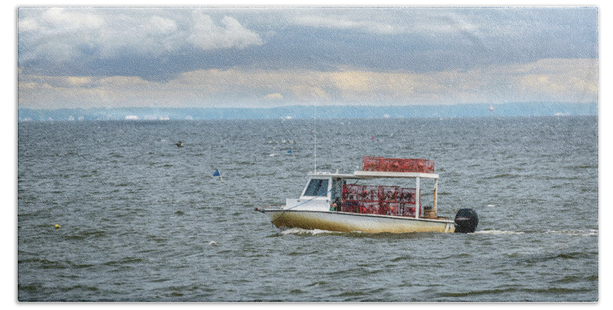 Boat Bath Towel featuring the photograph Maryland crab boat fishing on the Chesapeake Bay by Patrick Wolf