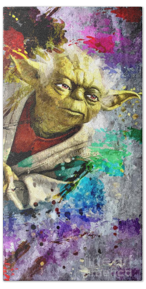 Master Yoda Hand Towel featuring the mixed media Master Yoda by Daniel Janda