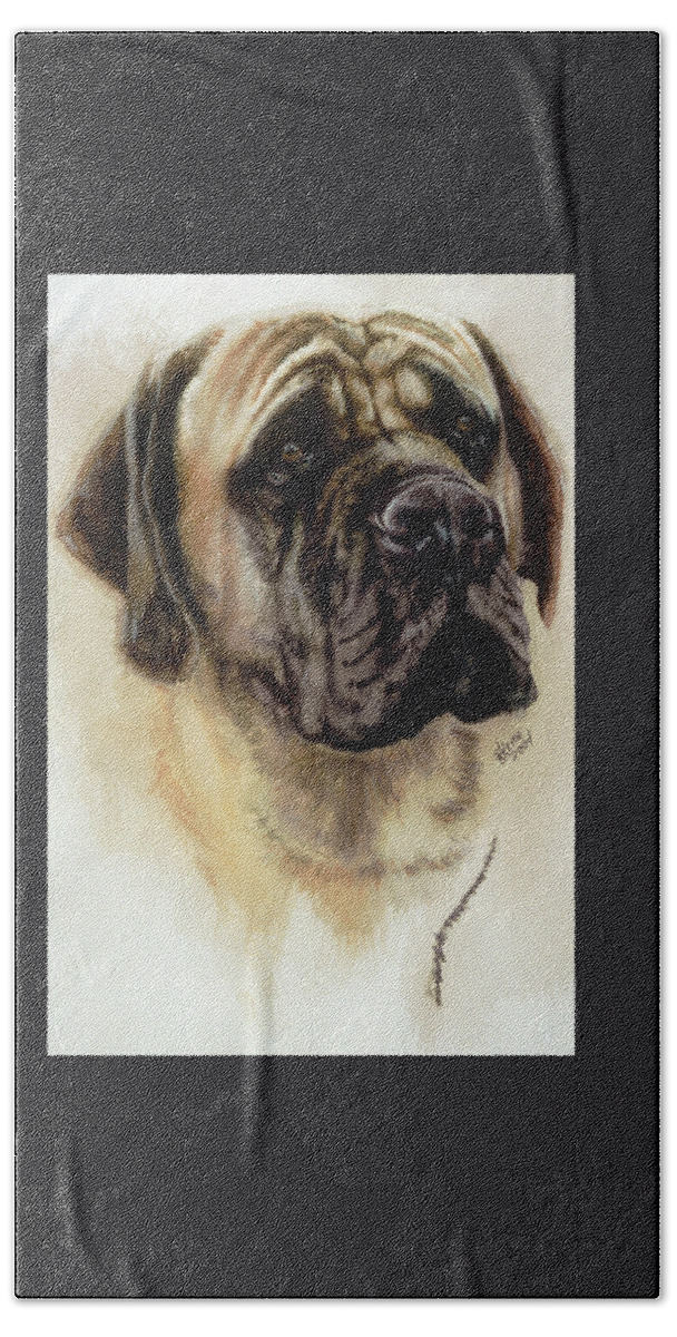 Working Dog Hand Towel featuring the painting Mastiff in Watercolor by Barbara Keith