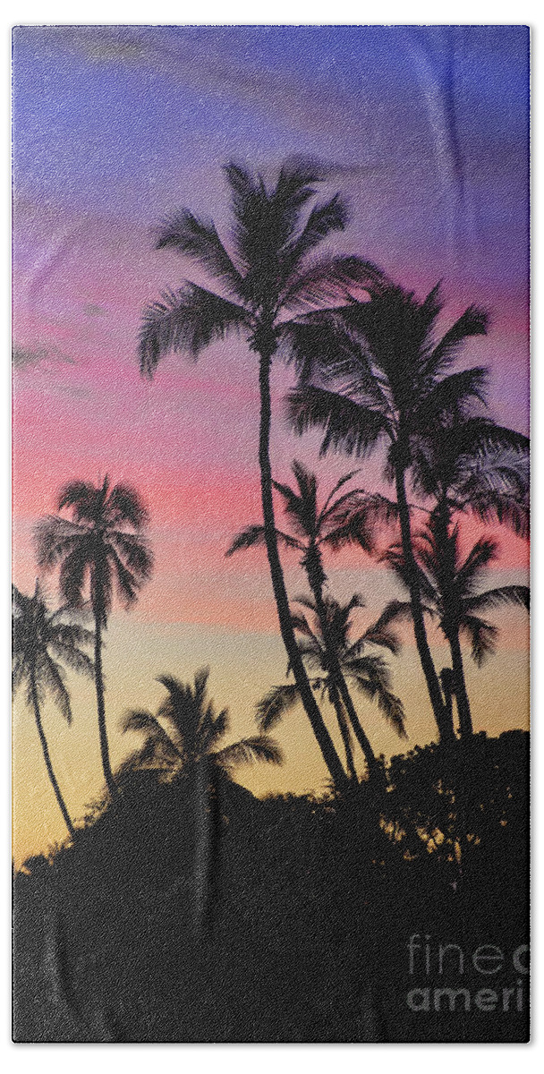 Maui Bath Towel featuring the photograph Maui Palm Tree Silhouettes by Eddie Yerkish
