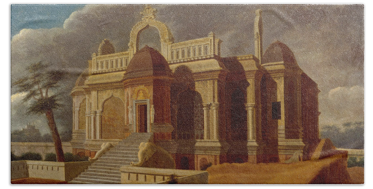 Francis Swain Ward Bath Towel featuring the painting Mausoleum with Stone Elephants by Francis Swain Ward