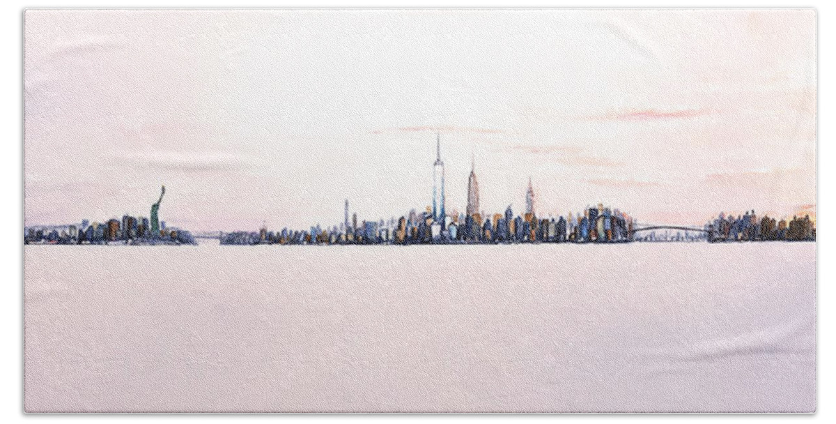 Skyline Bath Towel featuring the painting May Sky In Manhattan by Jack Diamond