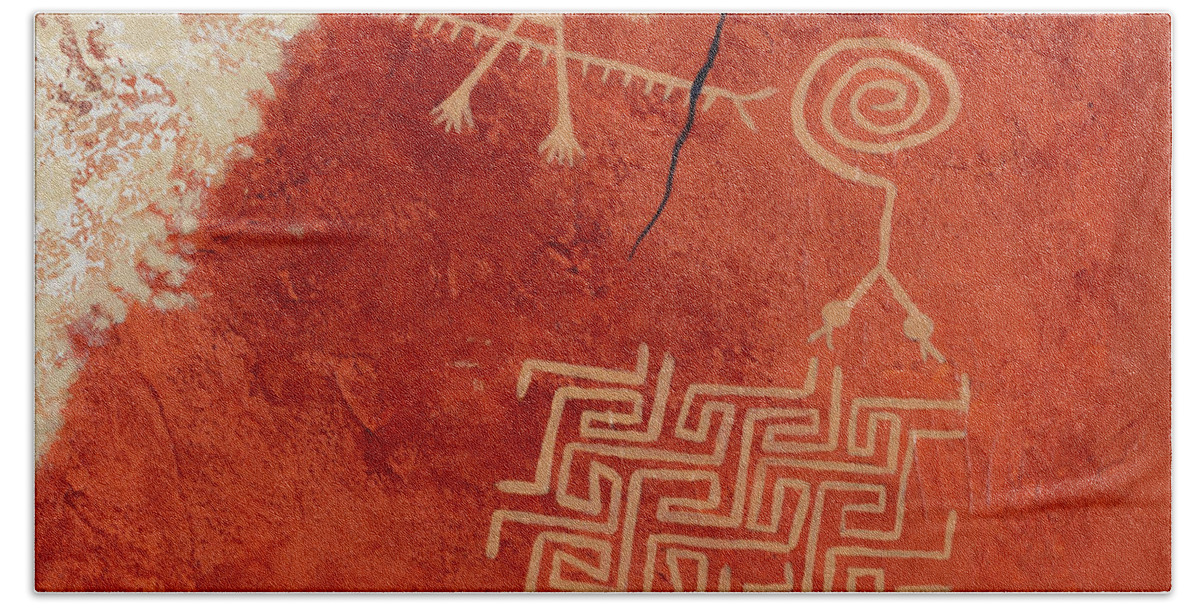 Petroglyph Hand Towel featuring the photograph Maze Rock Petroglyph by Garry McMichael