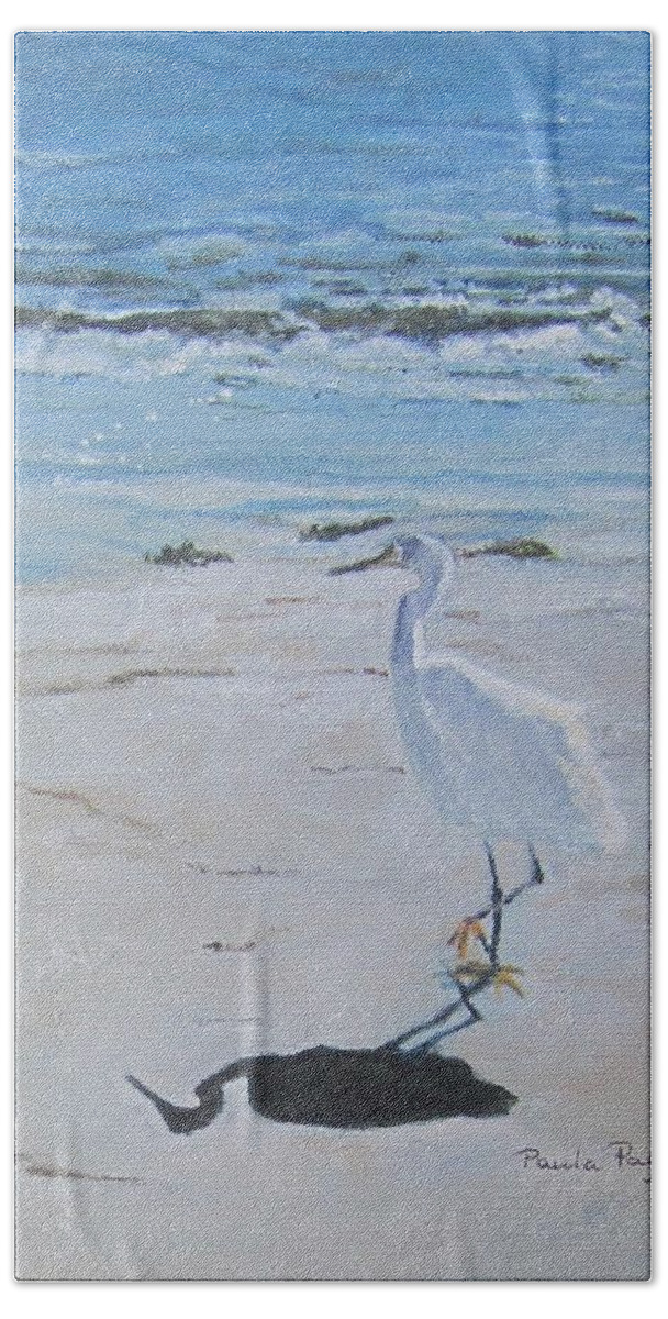 Egret Hand Towel featuring the painting Me and My Shadow by Paula Pagliughi