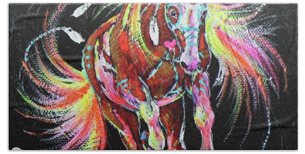Fire Pony Bath Sheet featuring the painting Medicine Fire Pony by Louise Green