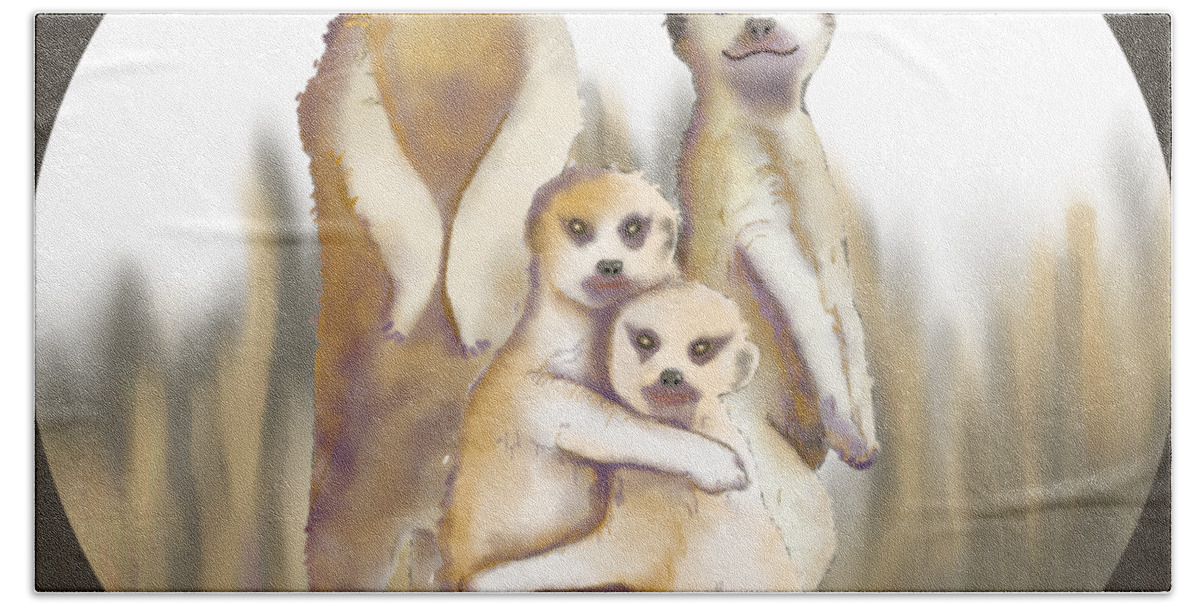 Meerkat Hand Towel featuring the digital art Meerkats by April Burton