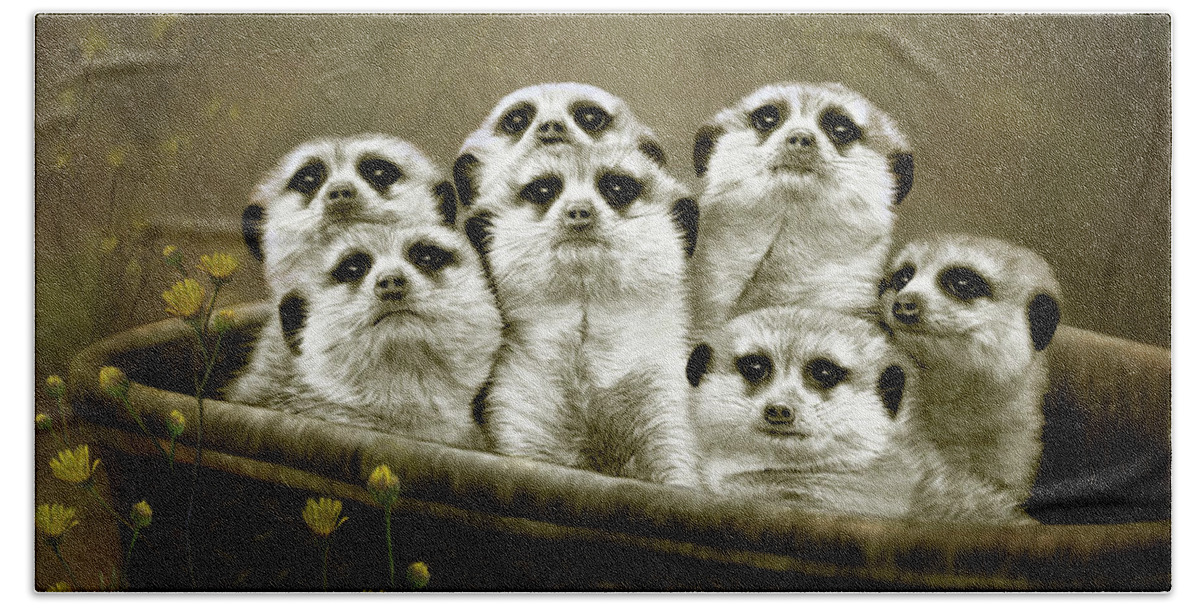 Meerkats Hand Towel featuring the digital art Meerkats by Thanh Thuy Nguyen