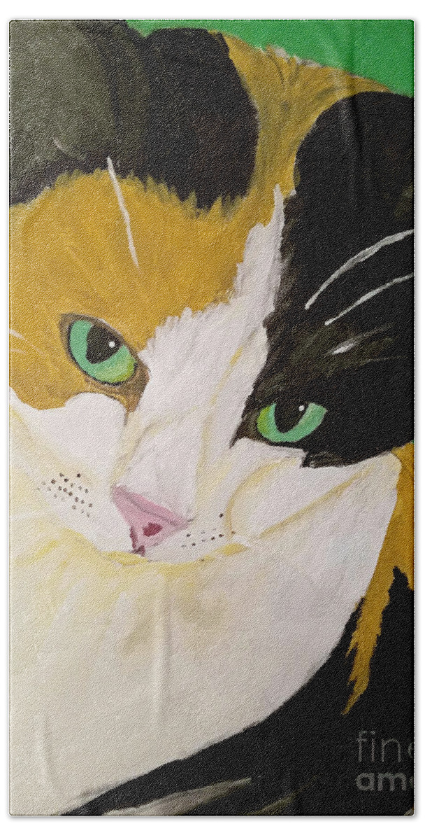 Pet Portrait Hand Towel featuring the painting Megans_Kitty_DWP_2016 by Ania M Milo
