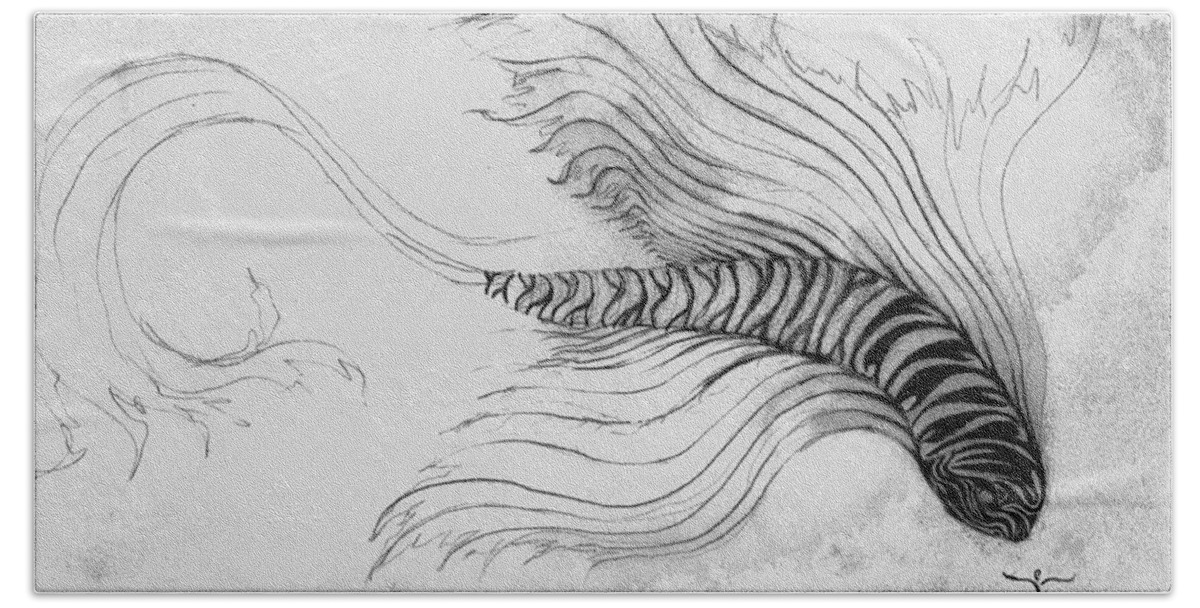  Hand Towel featuring the drawing Megic Fish 3 by James Lanigan Thompson MFA