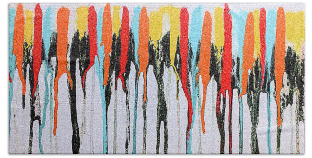 Abstract Art Bath Towel featuring the painting Melting Piano by Trisha Pena