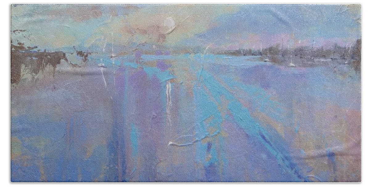 Seascape Bath Towel featuring the painting Melting Reflections by Laura Lee Zanghetti