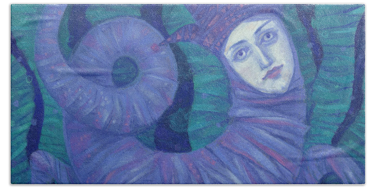Pastel Hand Towel featuring the pastel Melusine by Julia Khoroshikh