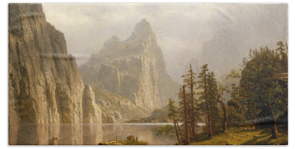 Merced River Hand Towel featuring the painting Merced River, Yosemite Valley, 1866 by Albert Bierstadt