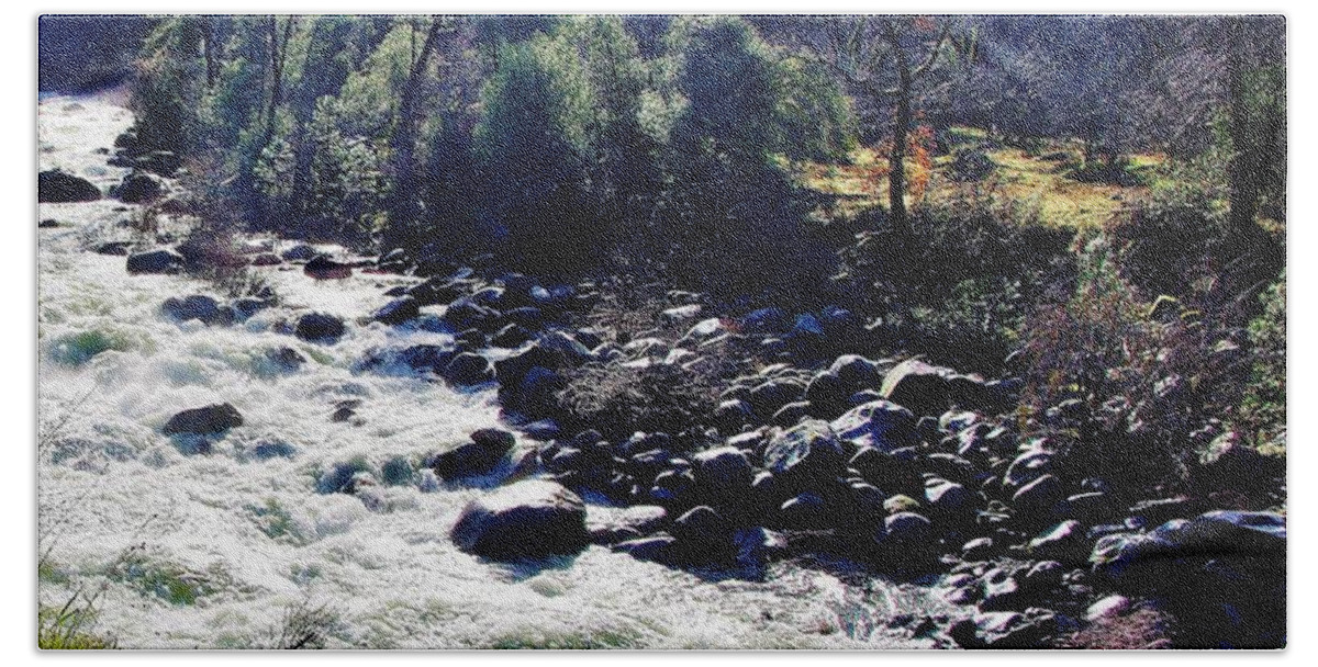 Merced River Bath Towel featuring the photograph Merced River Ca C by Phyllis Spoor